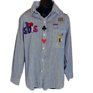 Get lucky vintage Las Vegas casino striped button up patch blouse medium